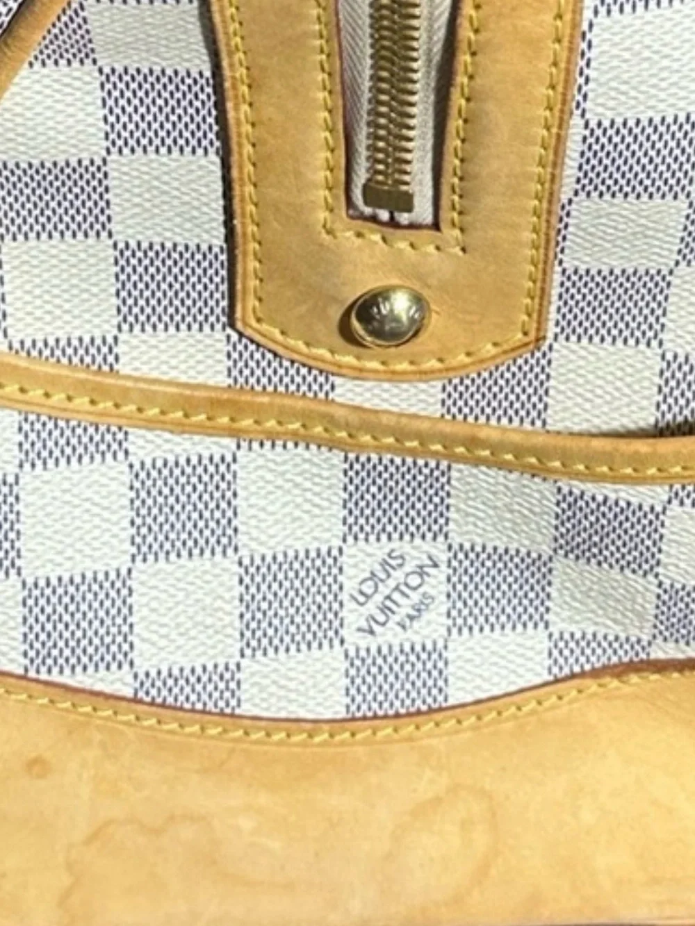 Louis Vuitton Damier Azur Berkeley Satchel in White & Tan with Gold Hardware
